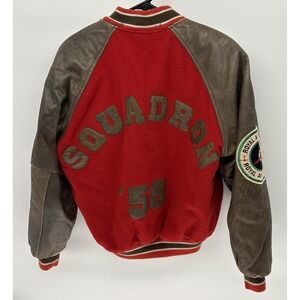 Vintage 70s Red Flag Mission Flight Bomber jacket Real Leather & Wool Military S